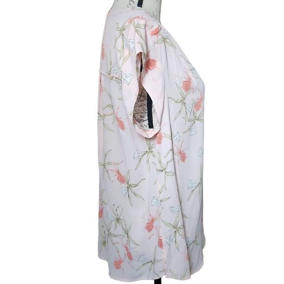 Daniel Rainn Ladies Size Large Pink Blush Floral Print V-Neck Blouse - Picture 2 of 6